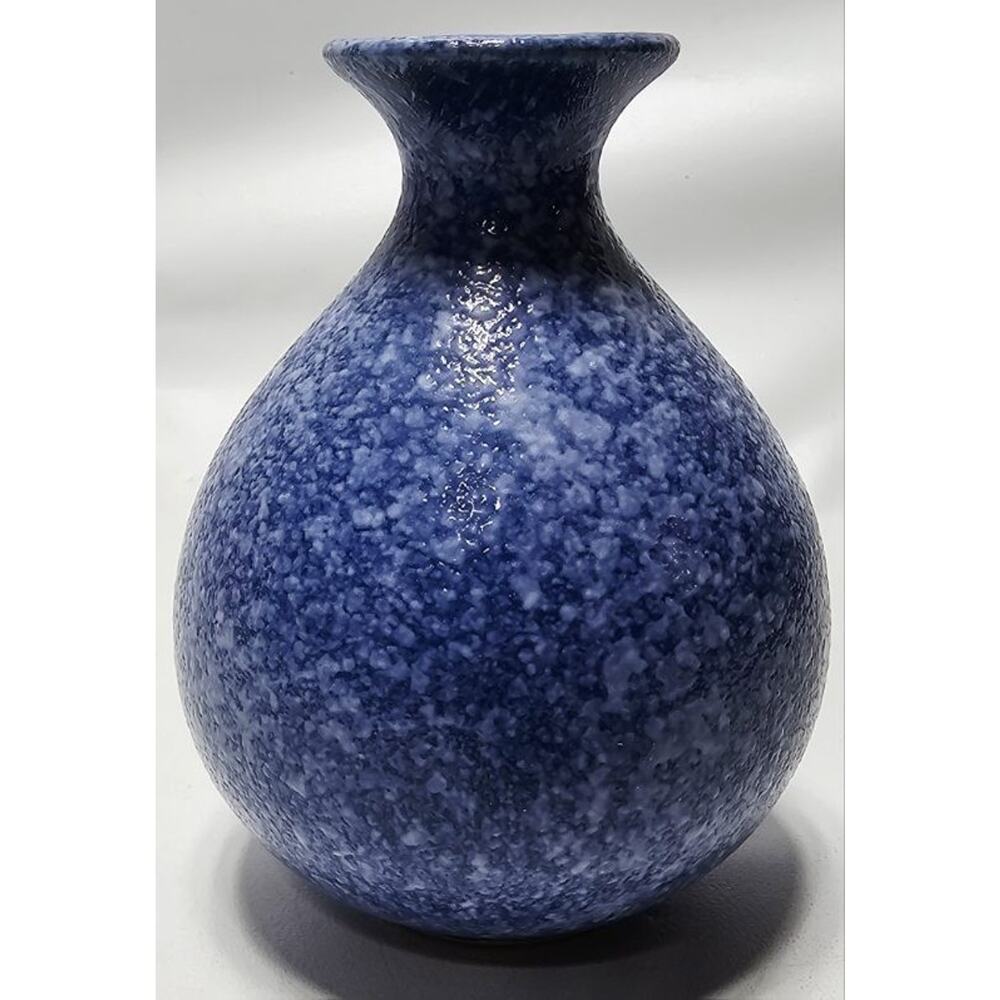 Blue Textured Art Pottery Vase Marked Mann Japan 4.25" T